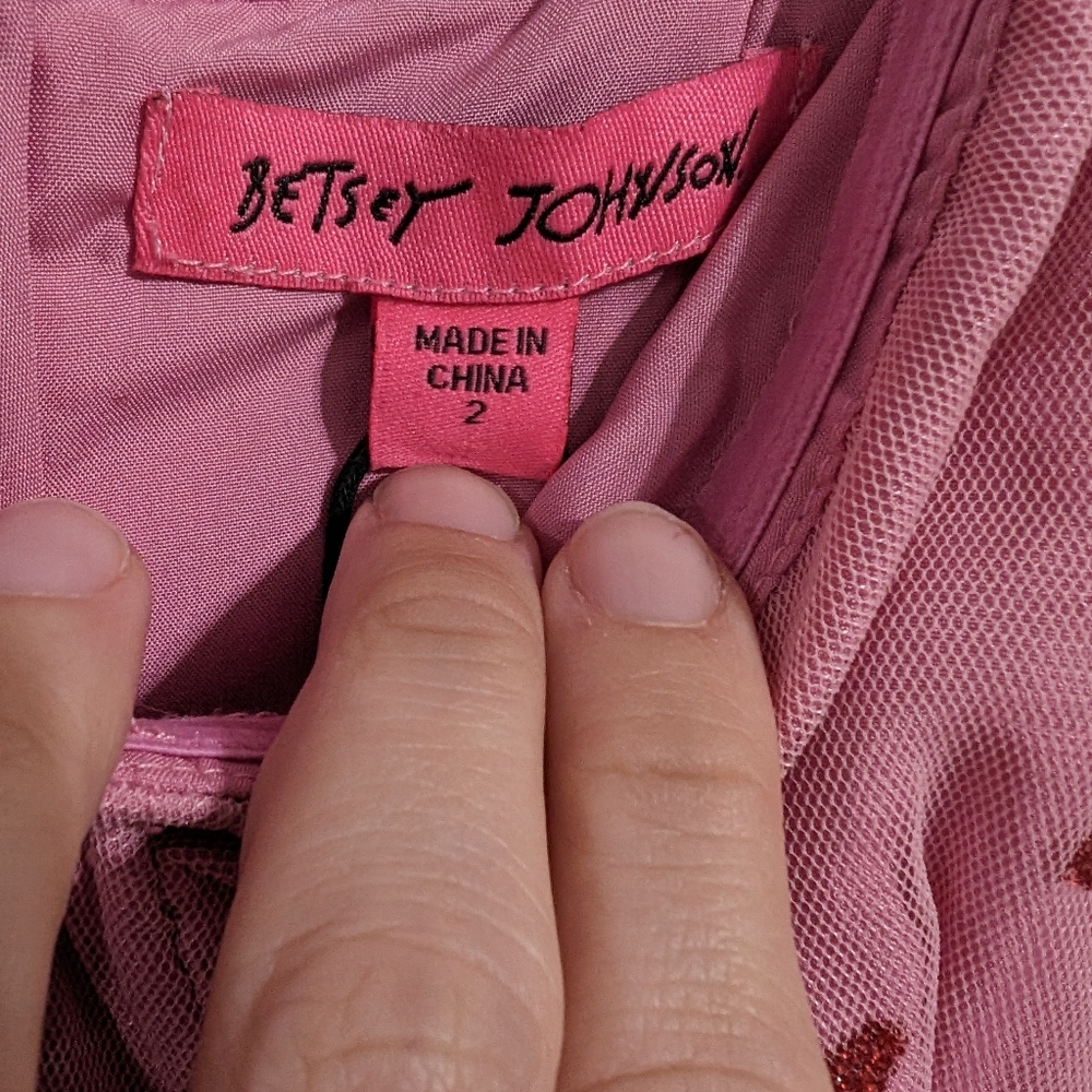 ✨Viral✨ Betsey Johnson dress! Pink with red hearts tulle underwire zip up size 2 - Picture 4 of 9